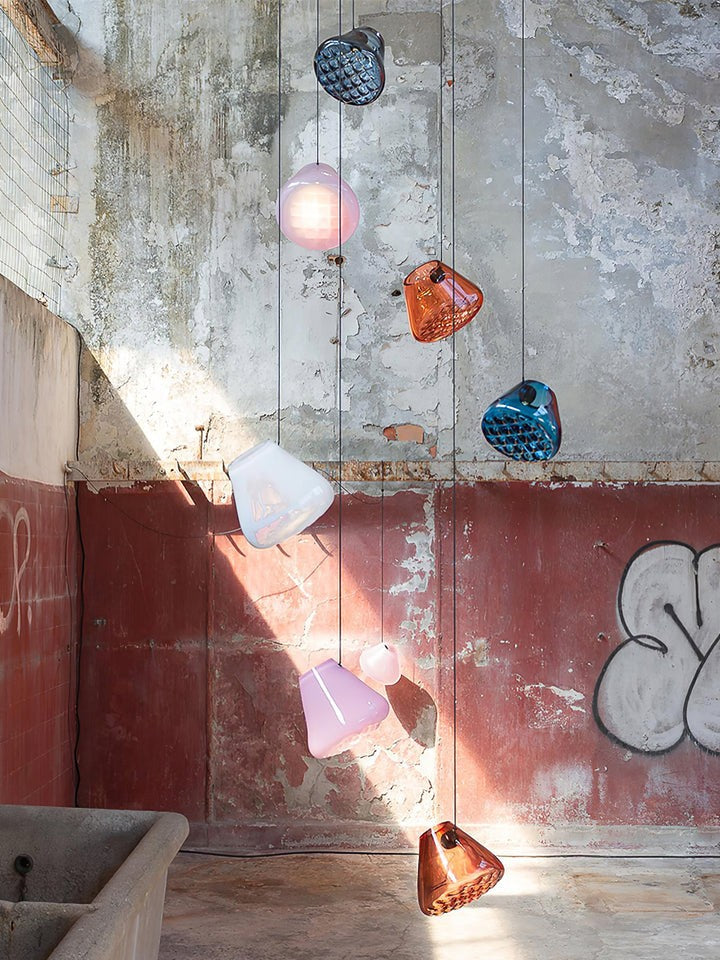 Geometric Blown-Glass Grid Pendant Light
