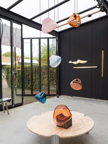 Geometric Blown-Glass Grid Pendant Light