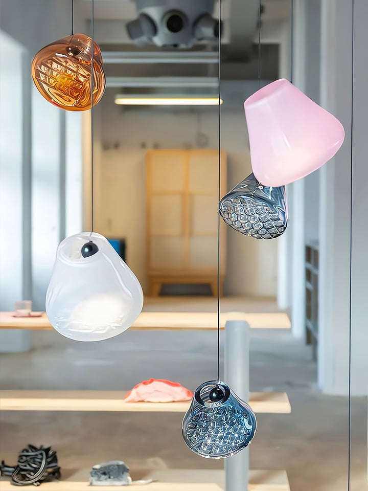 Geometric Blown-Glass Grid Pendant Light