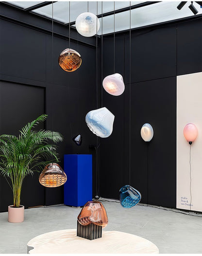 Geometric Blown-Glass Grid Pendant Light