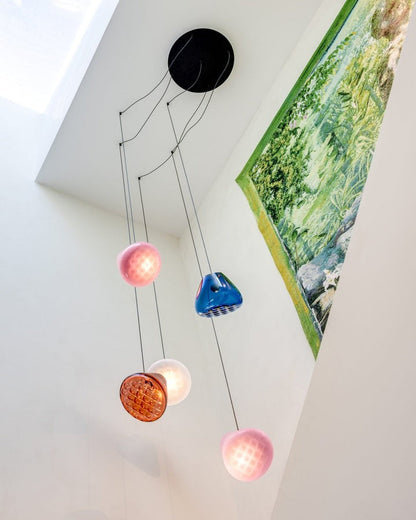 Geometric Blown-Glass Grid Pendant Light