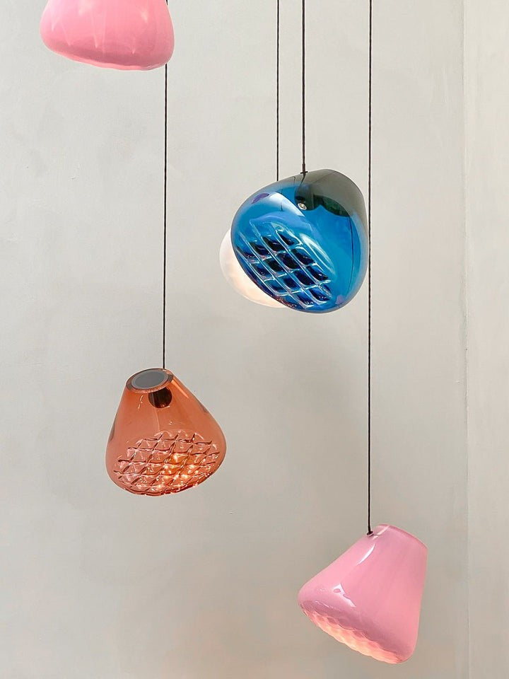 Geometric Blown-Glass Grid Pendant Light