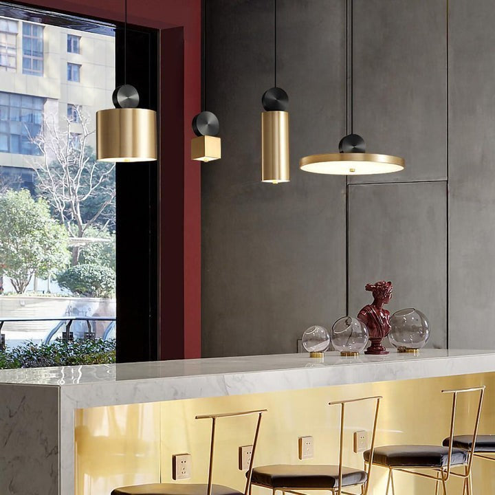 Geometric LED Pendant Light in Brass & Black Finish