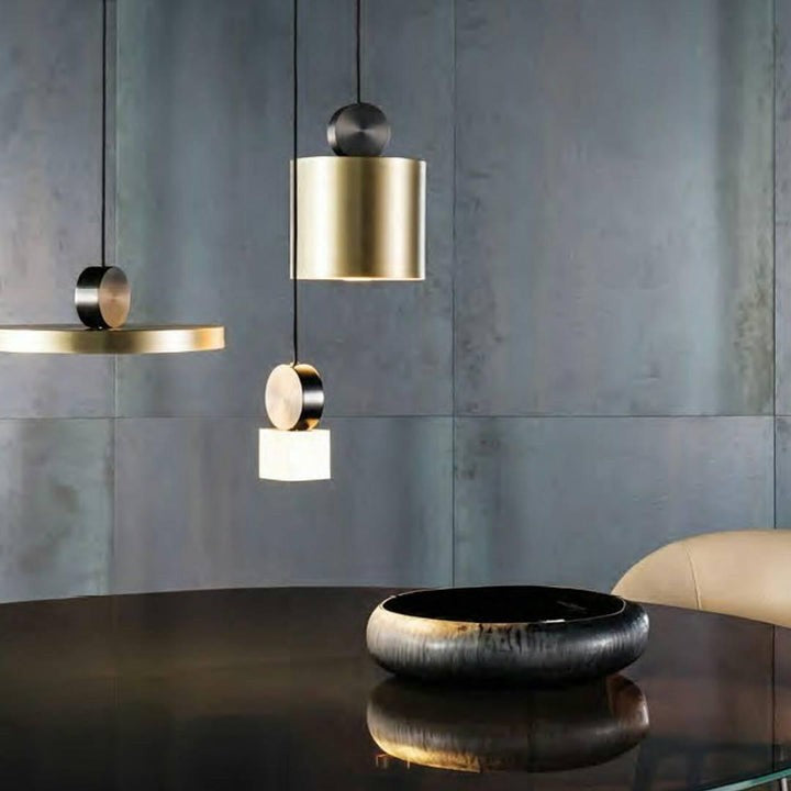 Geometric LED Pendant Light in Brass & Black Finish