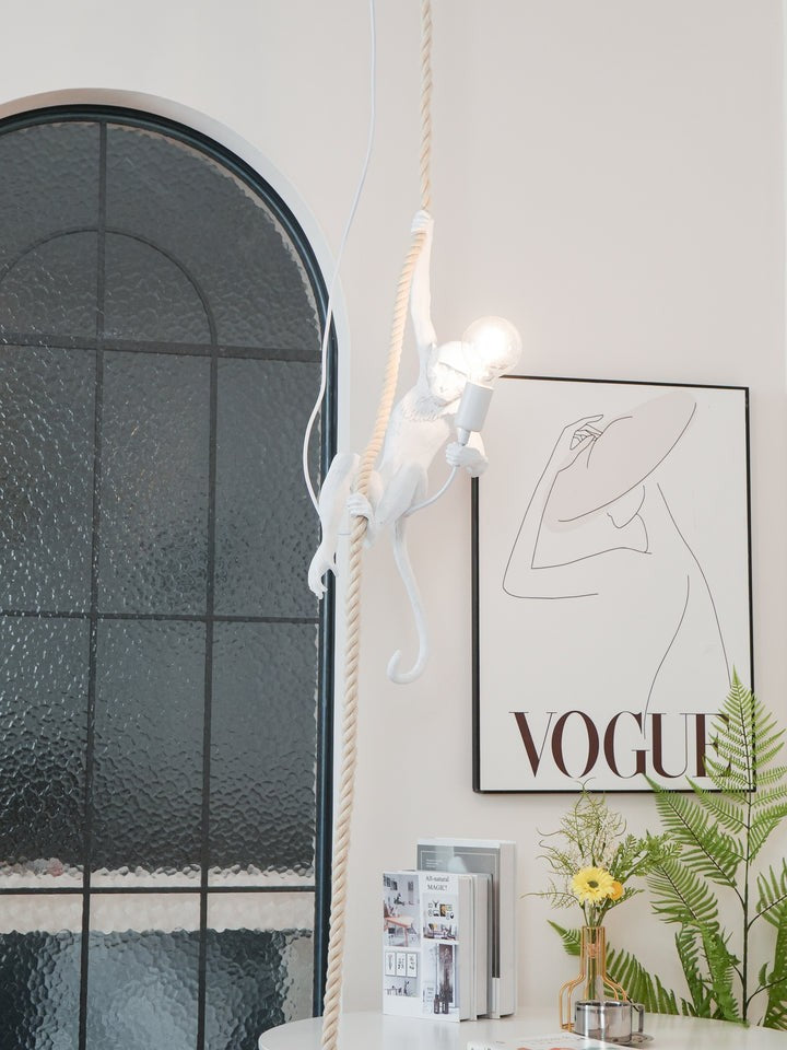 Glossy Resin Monkey Hanging Pendant Light