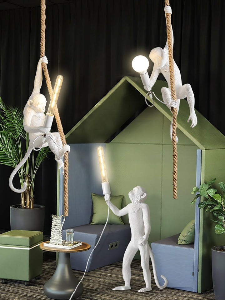 Glossy Resin Monkey Hanging Pendant Light