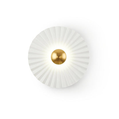 Glossy White & Gold Pleated Ceramic Wall Sconce with Integrated LED