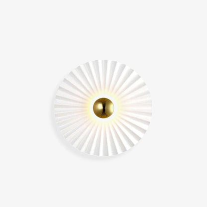 Glossy White & Gold Pleated Ceramic Wall Sconce with Integrated LED