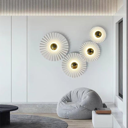 Glossy White & Gold Pleated Ceramic Wall Sconce with Integrated LED