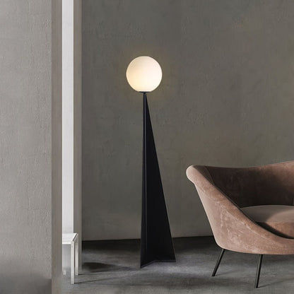 Glowing Sphere Floor Lamp with Sleek Tapered Metal Base
