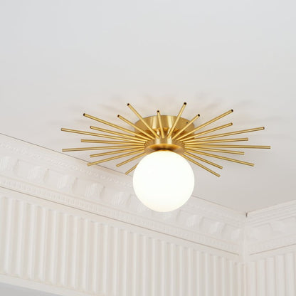 Gold Brass Flush-Mount Ceiling Light with Frosted Glass Globe