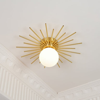 Gold Brass Flush-Mount Ceiling Light with Frosted Glass Globe