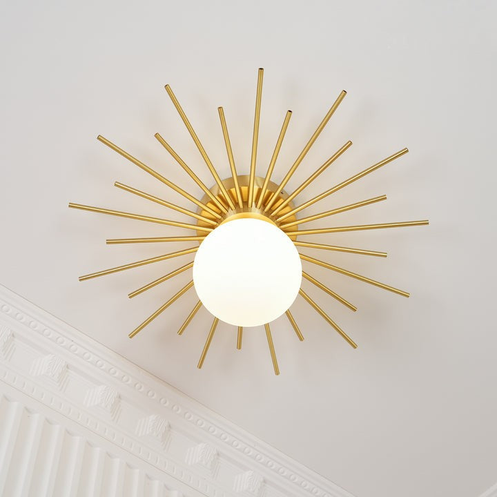 Gold Brass Flush-Mount Ceiling Light with Frosted Glass Globe