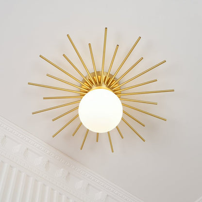 Gold Brass Flush-Mount Ceiling Light with Frosted Glass Globe