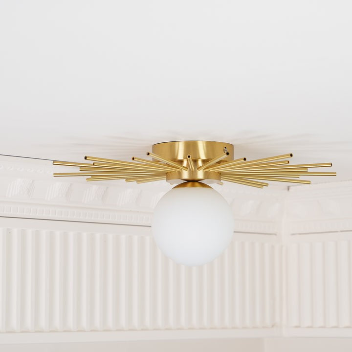 Gold Brass Flush-Mount Ceiling Light with Frosted Glass Globe