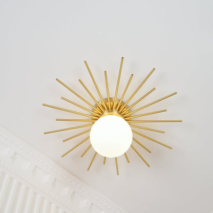 Gold Brass Flush-Mount Ceiling Light with Frosted Glass Globe