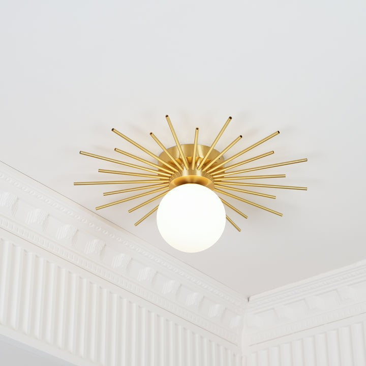 Gold Brass Flush-Mount Ceiling Light with Frosted Glass Globe