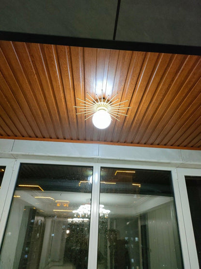 Gold Brass Flush-Mount Ceiling Light with Frosted Glass Globe