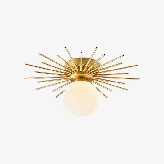 Gold Brass Flush-Mount Ceiling Light with Frosted Glass Globe