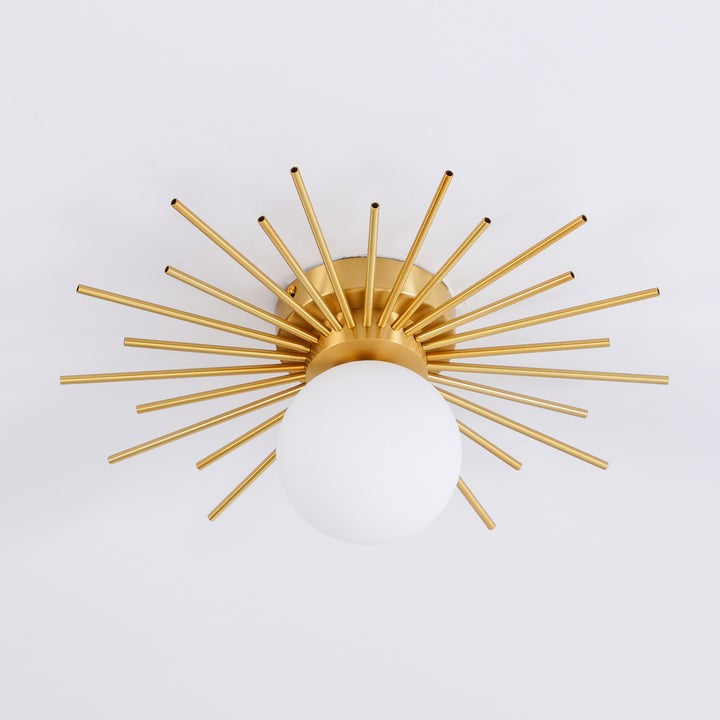 Gold Brass Flush-Mount Ceiling Light with Frosted Glass Globe