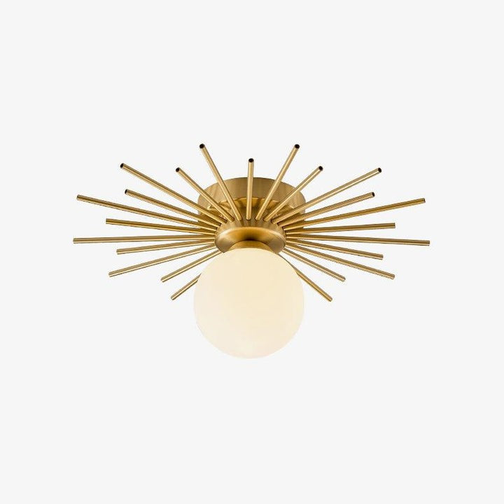 Gold Brass Flush-Mount Ceiling Light with Frosted Glass Globe
