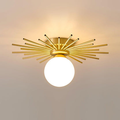 Gold Brass Flush-Mount Ceiling Light with Frosted Glass Globe