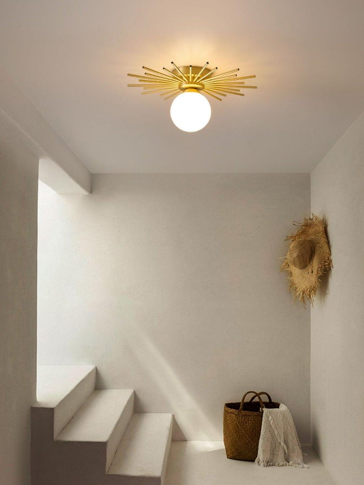 Gold Brass Flush-Mount Ceiling Light with Frosted Glass Globe