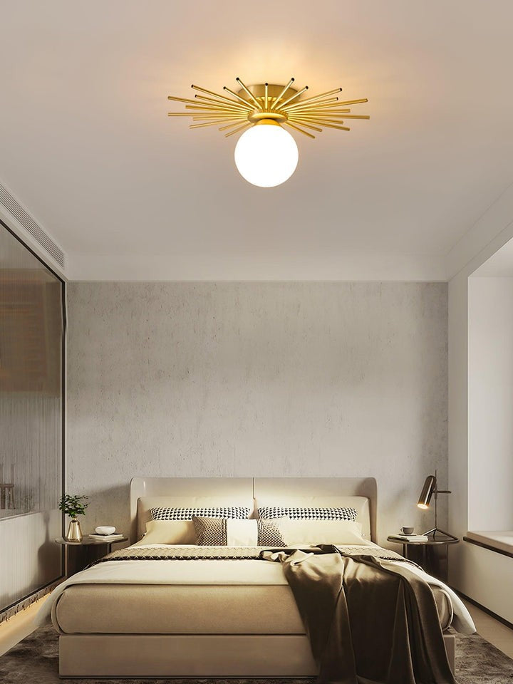 Gold Brass Flush-Mount Ceiling Light with Frosted Glass Globe