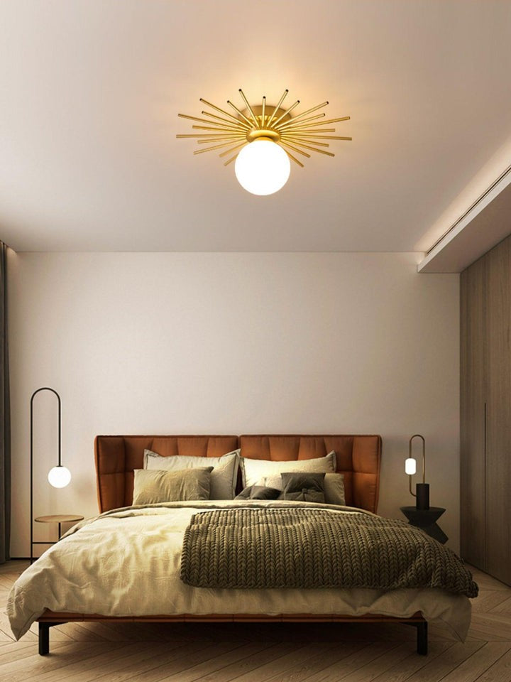 Gold Brass Flush-Mount Ceiling Light with Frosted Glass Globe