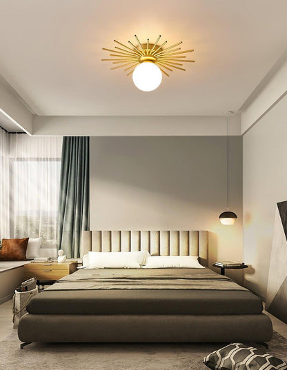 Gold Brass Flush-Mount Ceiling Light with Frosted Glass Globe