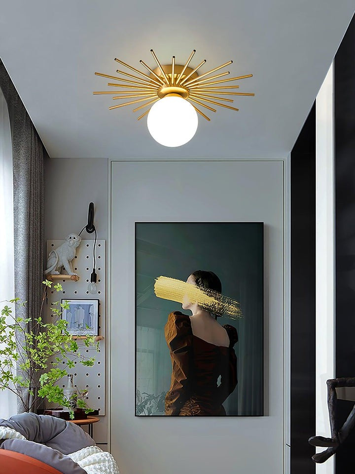 Gold Brass Flush-Mount Ceiling Light with Frosted Glass Globe