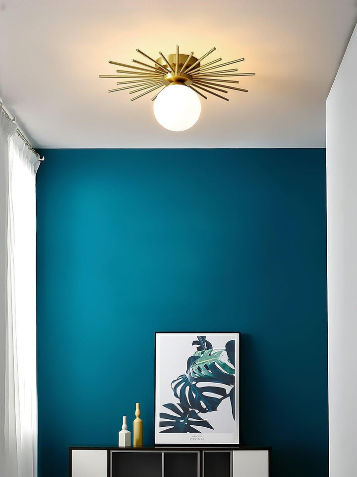 Gold Brass Flush-Mount Ceiling Light with Frosted Glass Globe