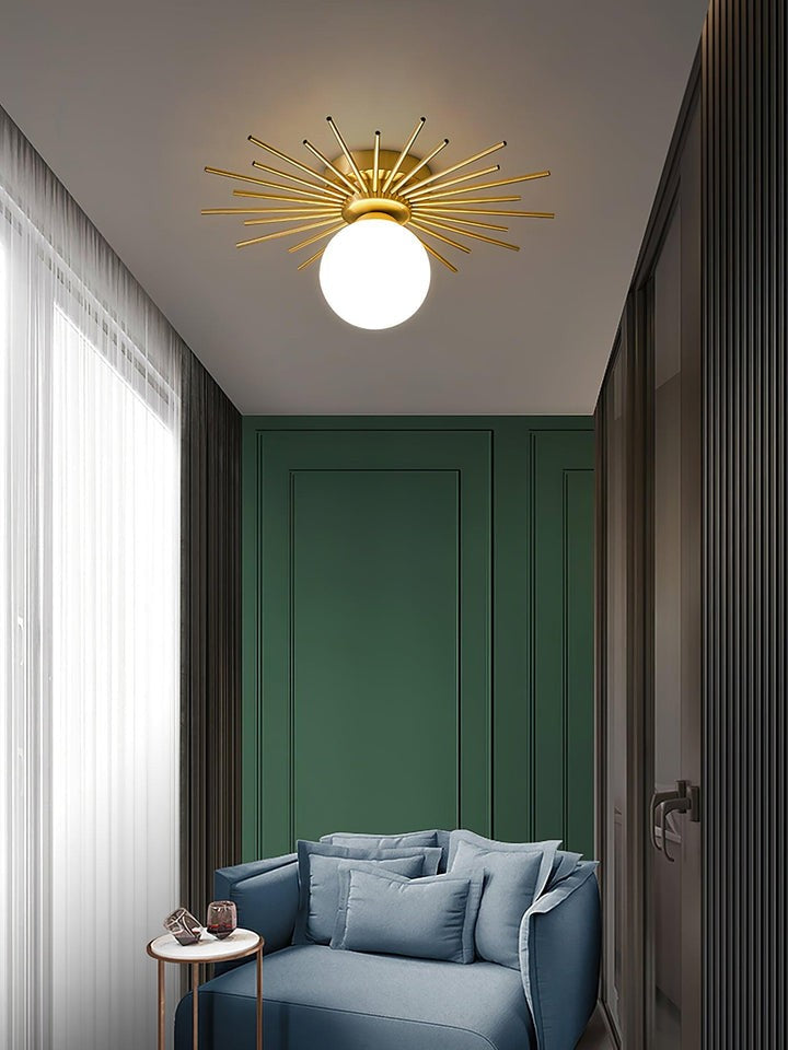 Gold Brass Flush-Mount Ceiling Light with Frosted Glass Globe