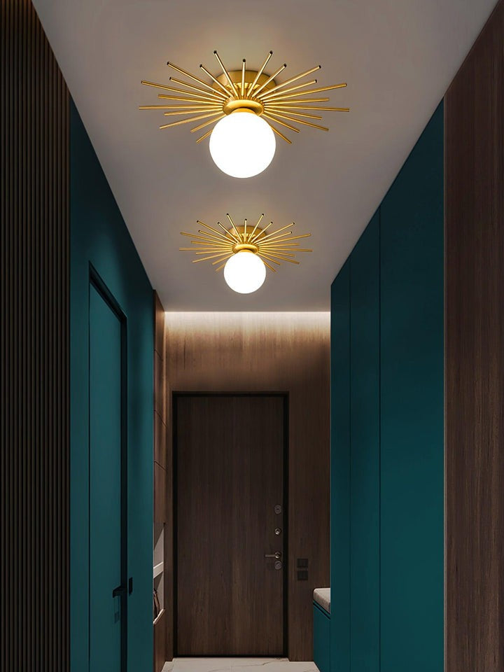 Gold Brass Flush-Mount Ceiling Light with Frosted Glass Globe