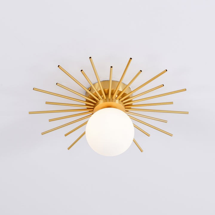 Gold Brass Flush-Mount Ceiling Light with Frosted Glass Globe