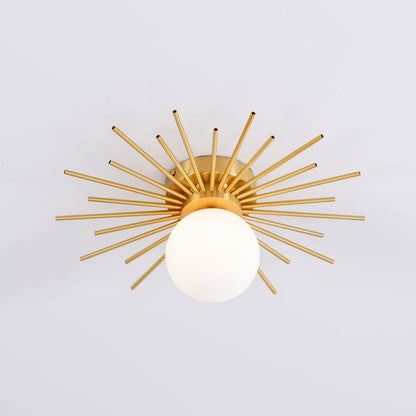Gold Brass Flush-Mount Ceiling Light with Frosted Glass Globe