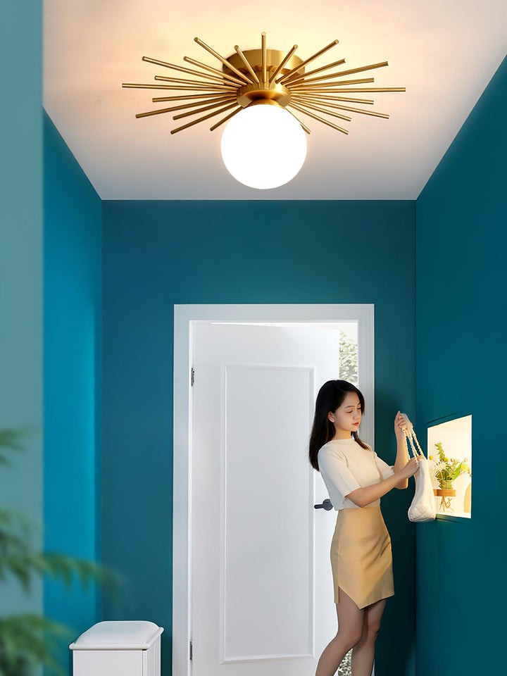 Gold Brass Flush-Mount Ceiling Light with Frosted Glass Globe