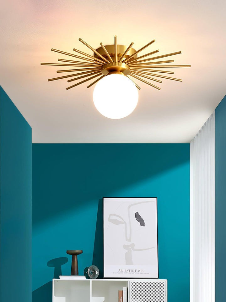 Gold Brass Flush-Mount Ceiling Light with Frosted Glass Globe