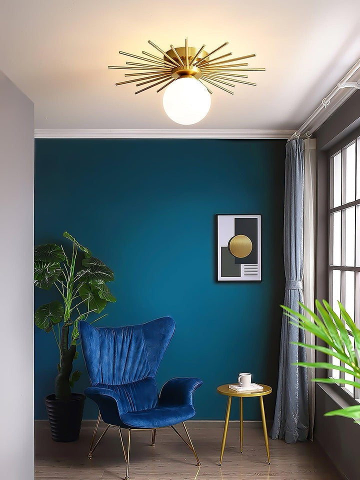 Gold Brass Flush-Mount Ceiling Light with Frosted Glass Globe