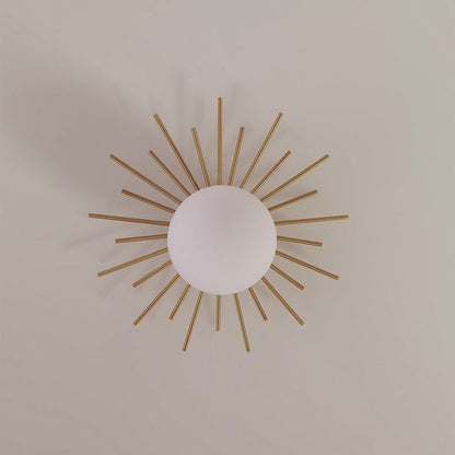 Gold Brass Flush-Mount Ceiling Light with Frosted Glass Globe