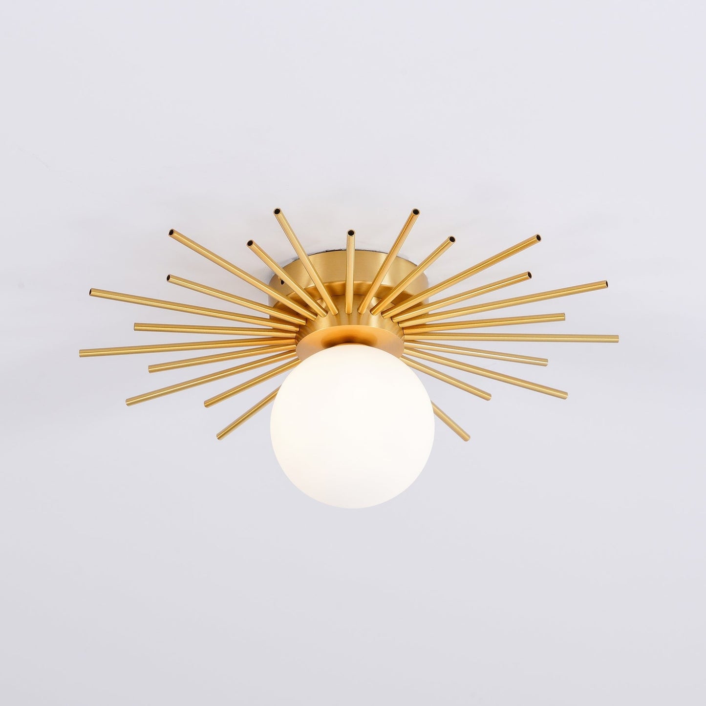 Gold Brass Flush-Mount Ceiling Light with Frosted Glass Globe
