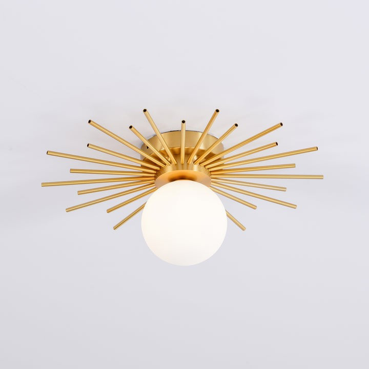 Gold Brass Flush-Mount Ceiling Light with Frosted Glass Globe