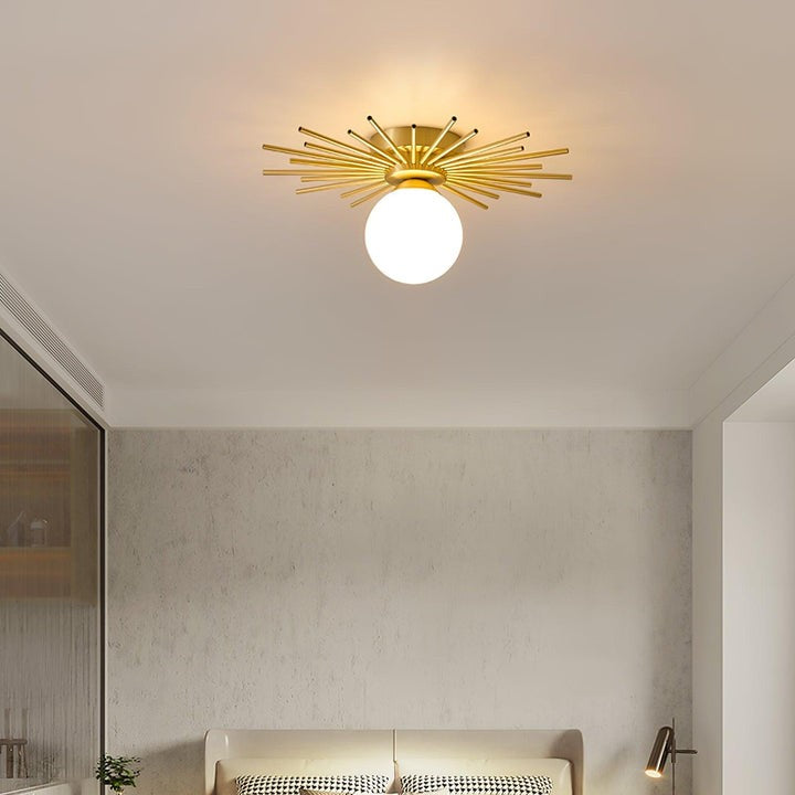 Gold Brass Flush-Mount Ceiling Light with Frosted Glass Globe