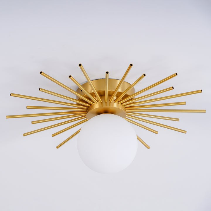 Gold Brass Flush-Mount Ceiling Light with Frosted Glass Globe