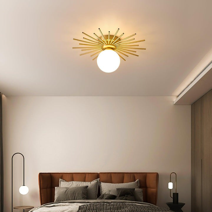 Gold Brass Flush-Mount Ceiling Light with Frosted Glass Globe