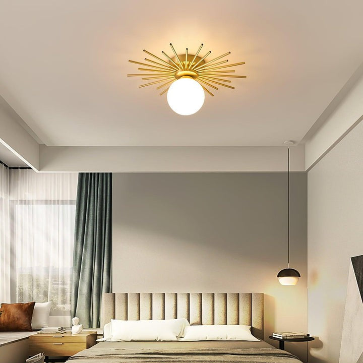Gold Brass Flush-Mount Ceiling Light with Frosted Glass Globe