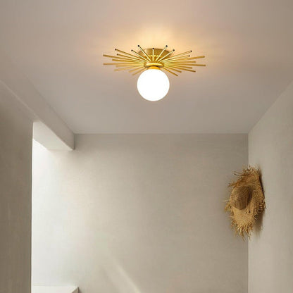 Gold Brass Flush-Mount Ceiling Light with Frosted Glass Globe