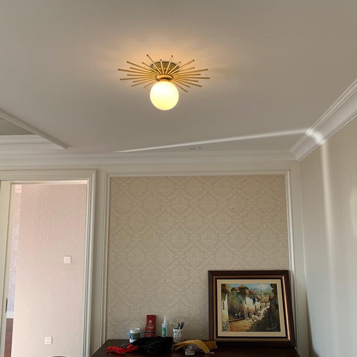 Gold Brass Flush-Mount Ceiling Light with Frosted Glass Globe