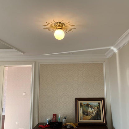 Gold Brass Flush-Mount Ceiling Light with Frosted Glass Globe