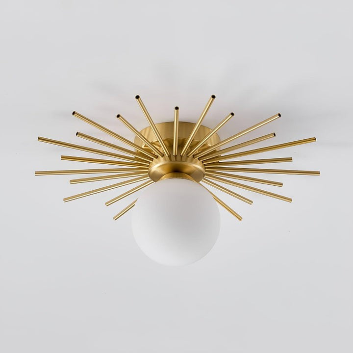 Gold Brass Flush-Mount Ceiling Light with Frosted Glass Globe